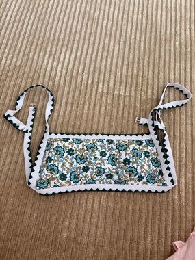 Floral Embroidered Bikini Top with Green Trim